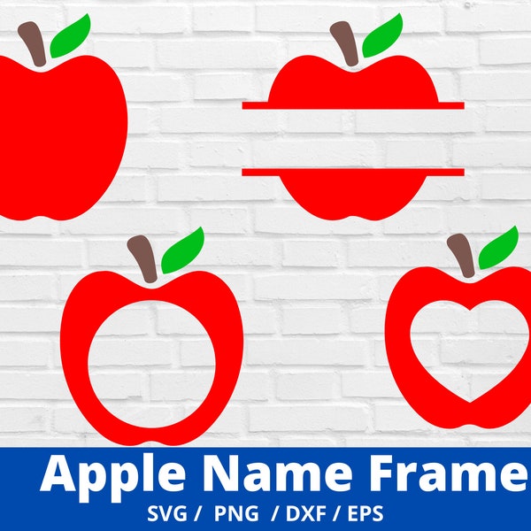 Apple Name Frame Svg Bundle, Apple Nametag Svg, Apple Svg, Apple Clipart, Apple Monogram Svg, Teacher Svg, School Svg