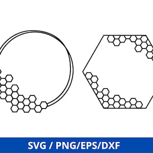 May include: Two black and white outline frames with a honeycomb pattern. The frame on the left is a circle and the frame on the right is a hexagon.
