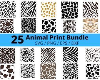Animal Print Svg Bundle, 25 Animal Prints, Leopard Print Svg, Cheetah Print Svg, Tiger Print Svg, Cow Print Svg, Eps, Png, Dxf, Svg