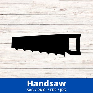 May include: Black silhouette of a handsaw with a wooden background.