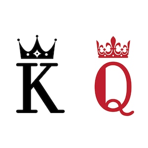 Roi et Reine Svg, Roi de pique Svg, Dame de coeur Svg, Roi Reine Svg de cartes à jouer, Couples chemise Svg, Couple Poker Couronne Svg