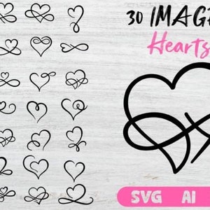 30 Hart Svg Bundel, Hart Svg, Hand Getekend Hart svg, Open Hart Svg, Doodle Hart Svg, Schets Hart Svg, Liefde Svg, Valentine Svg, Cricut, Png
