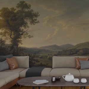 Moody vintage mural wallpaper, scenic landscape wallpaper, removable peel and stick wallpaper, vintage wallpaper, retro wall mural wallpaper