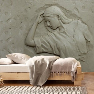 3d Pretty Woman Sculpture Mural Wallpaper | 3d Peel and Stick Wallpaper | living room wallpaper | Bedroom Design | Removable wallpaper