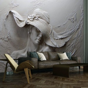 Chic 3D Fashionista Peel and Stick Wallpaper, Stunning Mural Wallpaper, Grey Wallpaper Design, Dark removable wallpaper, Modern Wall Art
