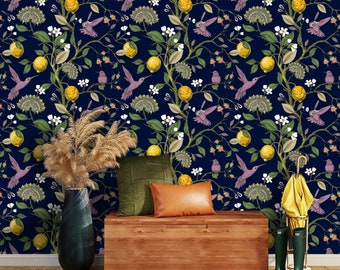 Botanical Peel and Stick Wallpaper: Vintage Hummingbirds & Flowers