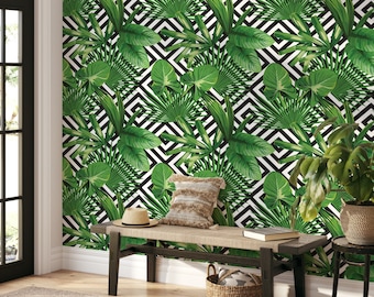 3d Palm Leaves Jungle wallpaper, Plant Tropical Peel and Stick Wallpaper, Geometric wall art, Wall Design, Tropical wallpaper, home decor