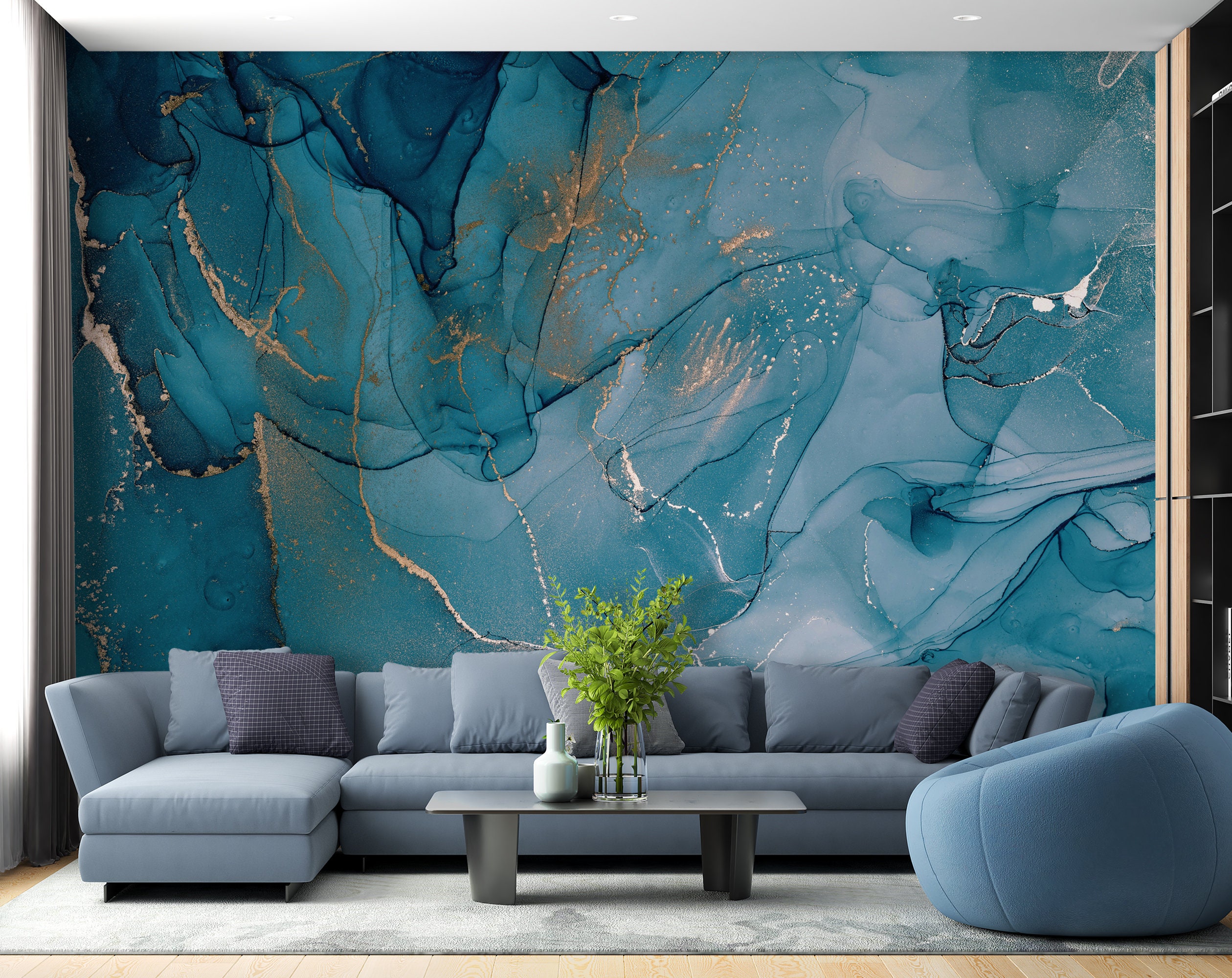 Papel pintado de mármol azul abstracto, mural de arte moderno, despegar y  pegar - Etsy México, image size:2519x2000