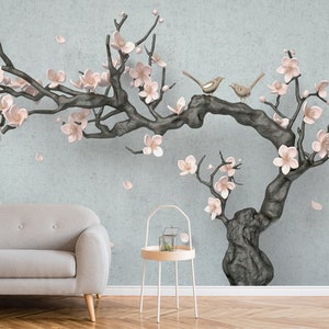 3D Branches with Birds Wallpaper Mural | Wallpaper Mural | Non Woven Wallpaper or Peel and Stick Wallpaper | Living Room Design | Home Decor