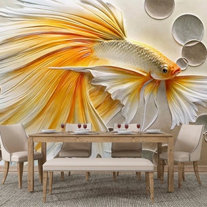 The Goldfish 3d Wall Mural Wallpaper | Removable Wallpaper | peel and stick wallpaper | Living Room Design | 3d Wall Mural Wallpaper Rolls