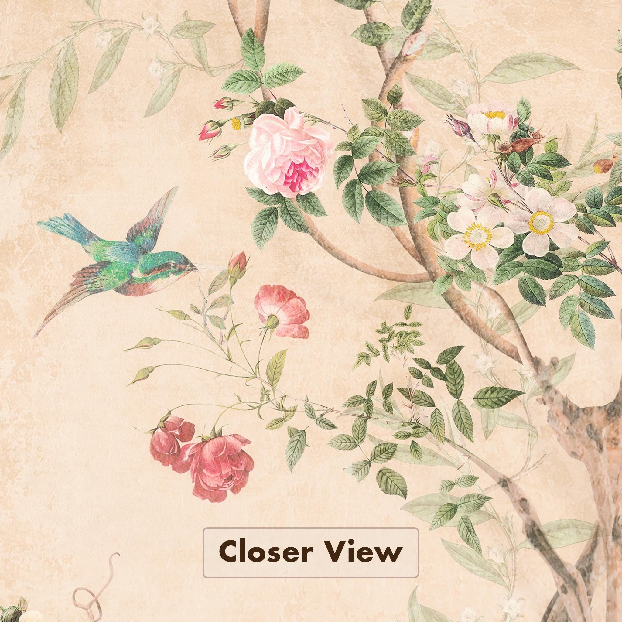 Vintage Chinoiserie Floral Wallpaper Mural, Antique Bird Flower Wall ...