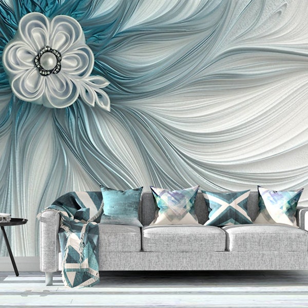 Wallpaper Mural Jewel Art Floral Design | Non Woven Wallpaper or Peel and Stick Wallpaper | Living Room Design | Home Decor | Wall Art