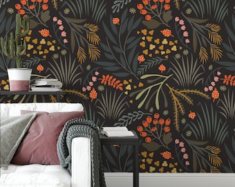 Papel pintado autoadhesivo con diseño floral oscuro, decoración de pared tropical