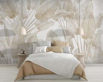 Large Banana Leaf Mural, Minimalist Jungle Canopy Wallpaper, Tropical Wall Decor Peel and Stick