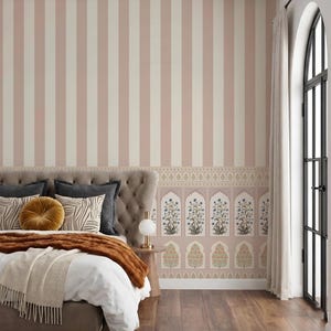 Indian Striped Floral Arch Mural, Vintage Heritage Design, Peel and Stick Removable Wall Art