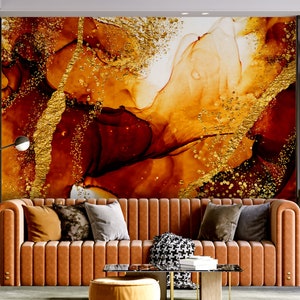 Blutrot und gelb gold marmor wandbild, abstrakte marmor tapete, abziehen und aufkleben schlafzimmer tapete, marmor wandbild