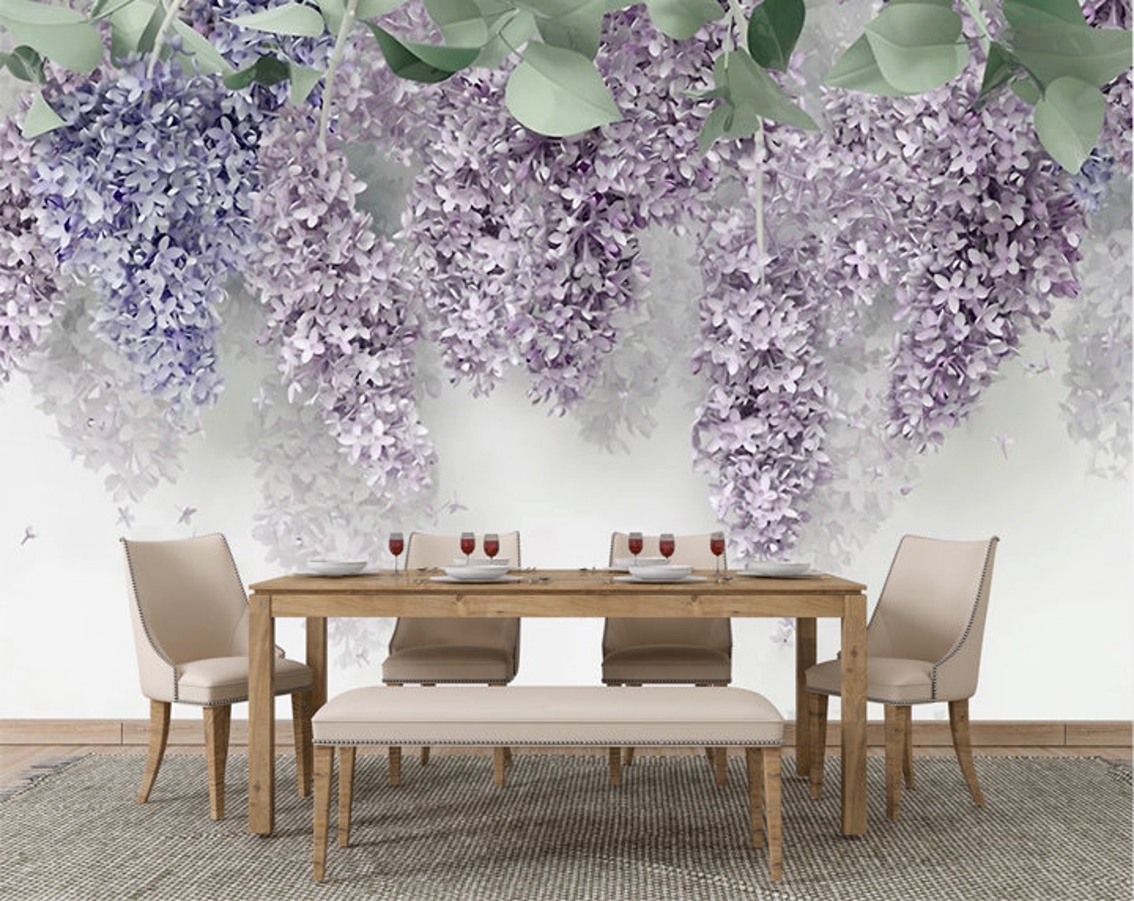 3D Lilac Wisteria Flower Mural Wallpaper Non Woven Wallpaper Etsy