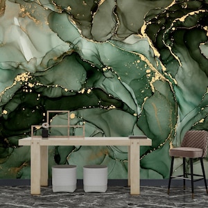 Fluid Green Gold Kunst Tapete Schälen und Stick Tapete Marmor Textur Tapete Rollen Moderne Wandkunst Abstrakte Tapete Schlafzimmer Tapete