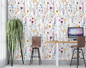 Wildblumen botanische Tapete zum Abziehen und Aufkleben, Boho-Blumenmuster