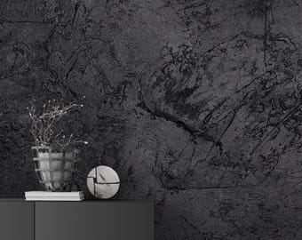 Dark Grunge Cement Wallpaper: Textured Concrete Peel and Stick Mural
