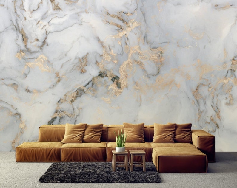 White Marble Peel and Stick Wallpaper Abstract Wallpaper Etsy