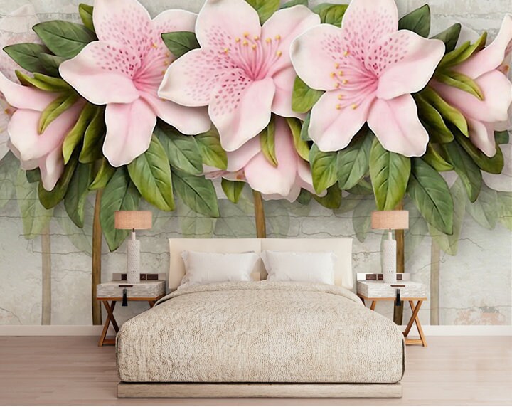 Pink Lily Flower Wallpaper Mural Non Woven Wallpaper or Peel Etsy