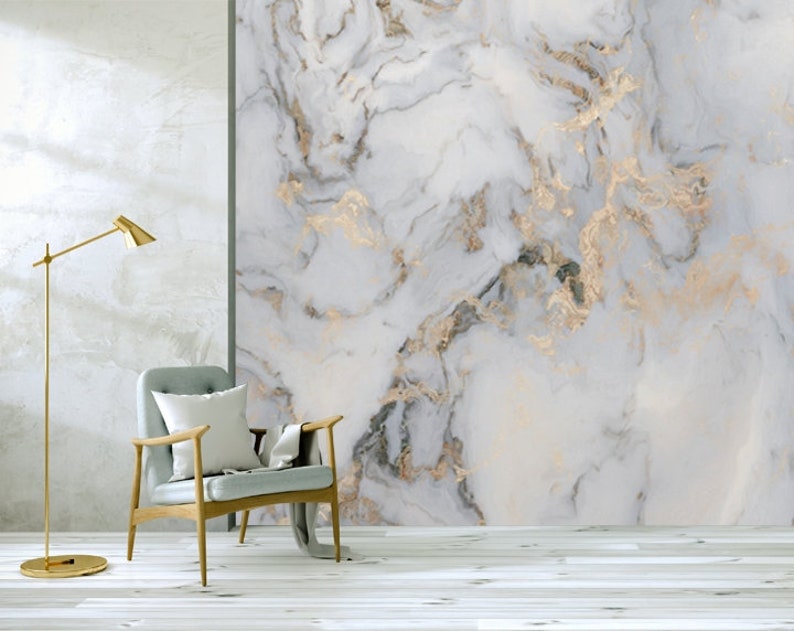 White Marble Peel and Stick Wallpaper Abstract Wallpaper Etsy