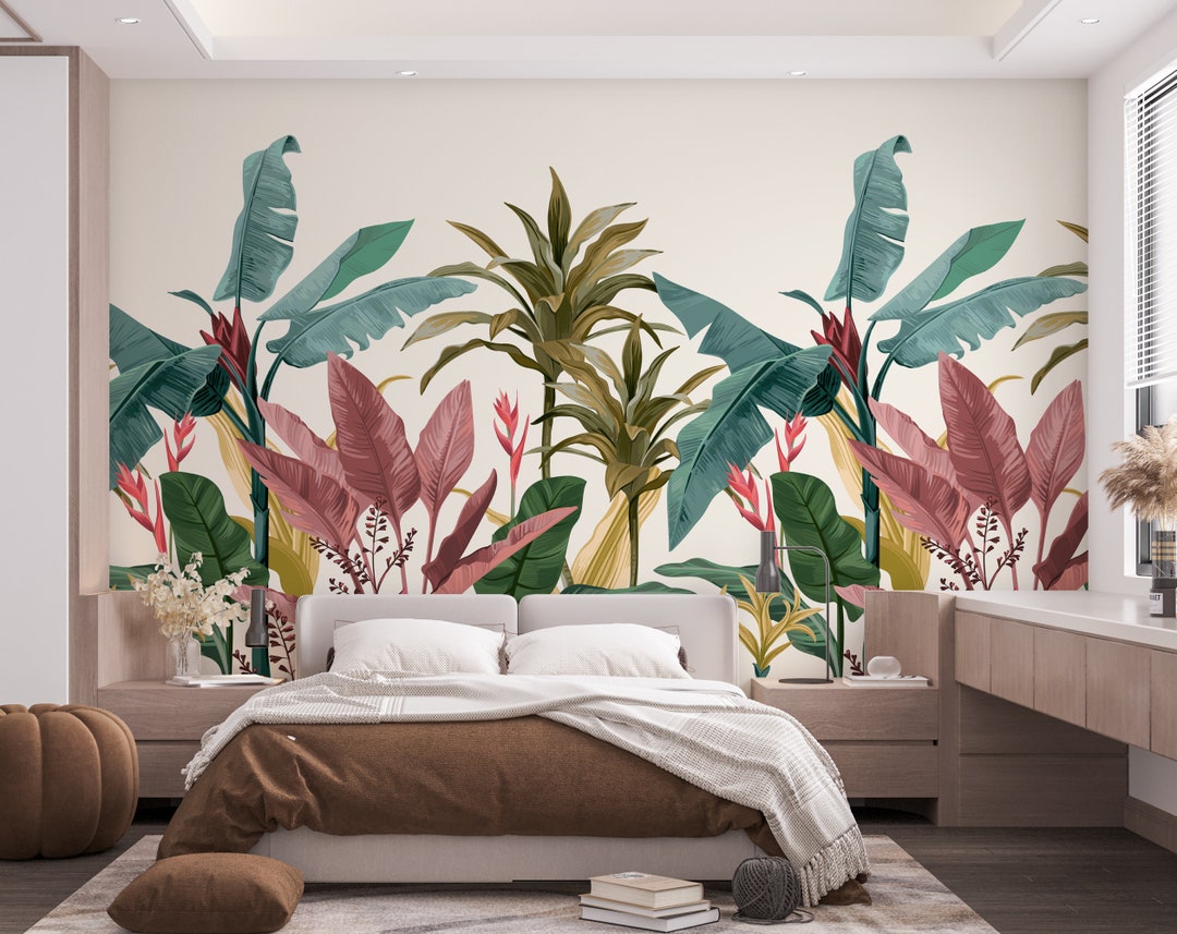 Tropical Banana Leaf Wallpaper Mural, Peel and Stick Wallpaper - Etsy