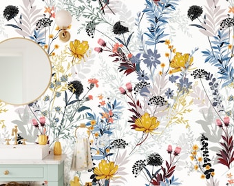 Floral Peel and Stick Wallpaper, Colorful Botanical Wall Art