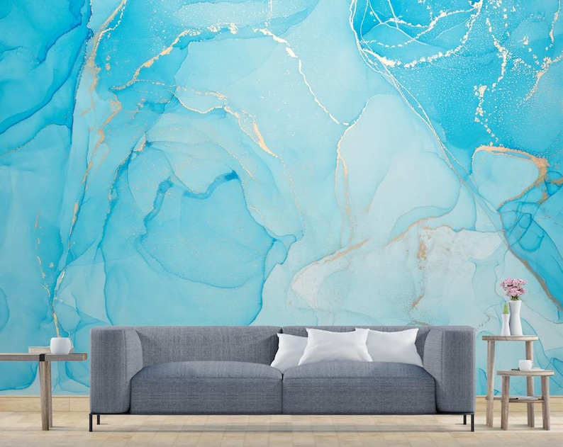 Aqua Blue and Gold Marble Wallpaper, Removable Wallpaper Rolls - Etsy
