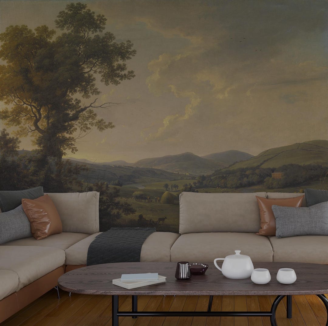 Moody Vintage Mural Wallpaper, Scenic Landscape Wallpaper, Removable