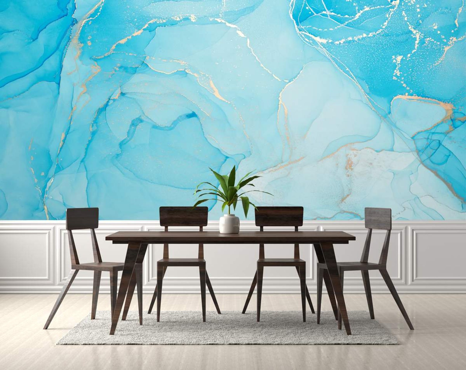 Aqua Blue and Gold Marble Wallpaper, Bedroom Wallpaper, Blue Marble