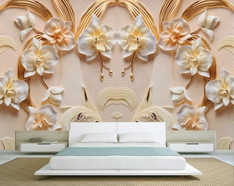 3D Floral Wallpaper Mural | Textured Non-Woven or Peel and Stick