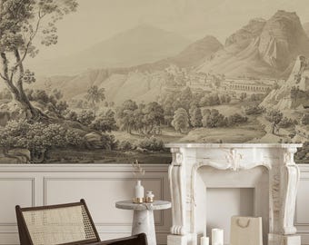 Rustic Mountain Landscape Wallpaper Mural - Peel and Stick or Glue