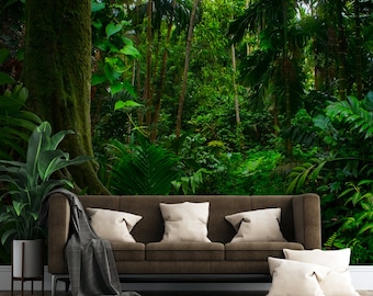 Rainforest Jungle Wallpaper, Tropical Green Peel and Stick Wallpaper