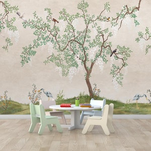 Tree Wallpaper | Japanese Garden, Nature Wallpaper Mural, Peel and Stick Wallpaper, Bedroom Wallpaper, Removable Wallpaper, Kids Wallpaper
