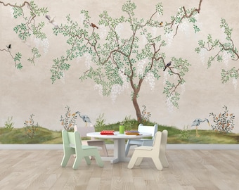 Tree Wallpaper | Japanese Garden, Nature Wallpaper Mural, Peel and Stick Wallpaper, Bedroom Wallpaper, Removable Wallpaper, Kids Wallpaper