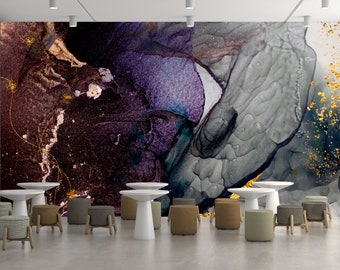 Purple Maroon Abstract Marble Wallpaper - Peel and Stick Wall Decor
