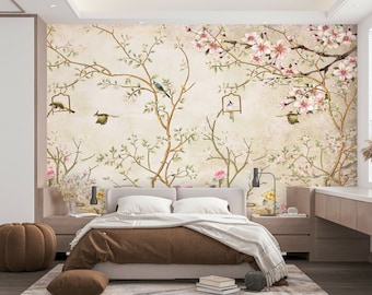 chinoiserie wallpaper, floral peel and stick wallpaper pink flower wallpaper beautiful wall mural for living room and bedroom wallpaper
