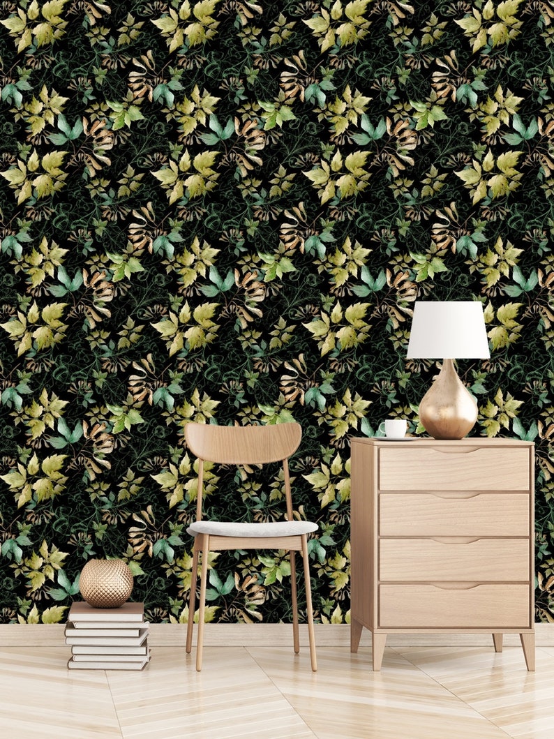 Breezy Leaves Peel and Stick Wallpaper Green Leaves Wall Design