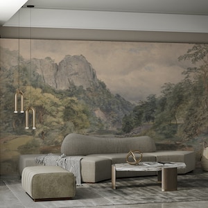 Scenic wall mural wallpaper landscape, vintage painting wall paper, nature wall mural, accent wallpaper removable wall mural