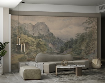 Vintage Landschaft Wandbild, Malerische Tapete, Abnehmbarer Akzent Dekor