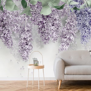 3D Lilac Wisteria Flower Mural Wallpaper | Non Woven Wallpaper or Peel and Stick Wallpaper | Living Room Design | Home Decor | Wall Art