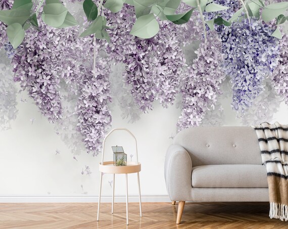 3d Lilac Wisteria Flower Mural Wallpaper Non Woven - Wisteria Home Decor 3d Lilac Wisteria Flower Mural Wallpaper Non Woven - Wisteria Home Decor