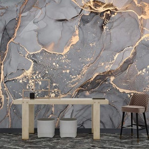 Grey Marble Gold Swirl Peel and Stick Wallpaper Removable Abstract Wallpaper Gold Marble Wall Design Wallpaper Mural Modern Wallpaper Art