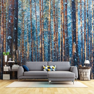 winter forest snow wallpaper, nature wood mural wallpaper, landscape nature wall paper, removable wallpaper, bedroom wallpaper rolls