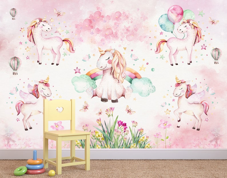 Nursery Unicorns Wallpaper Kids Room Peel and Stick - Etsy