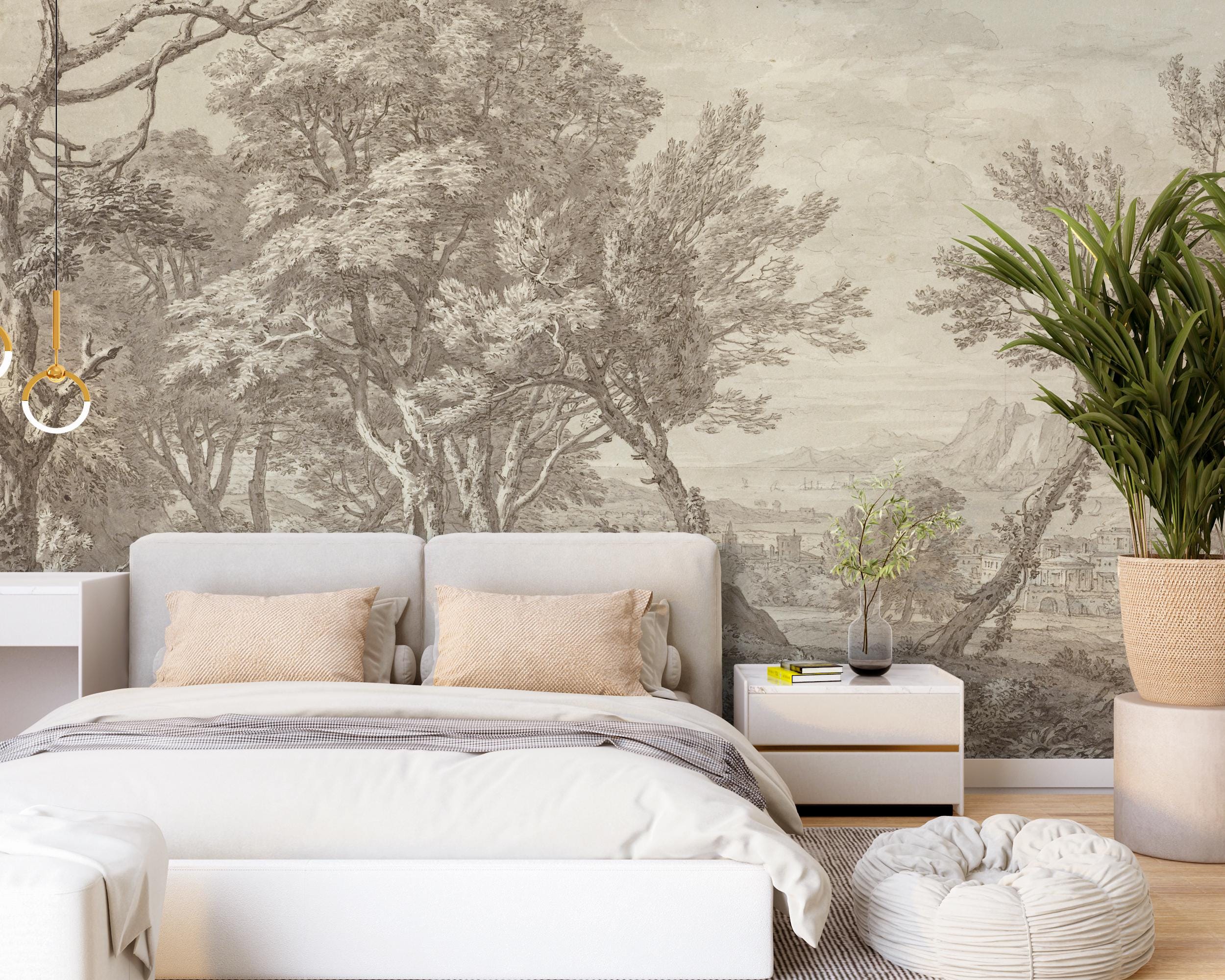 Vintage Landscape Mural Wallpaper, Creamy Removable Wall Art, Peel and ...