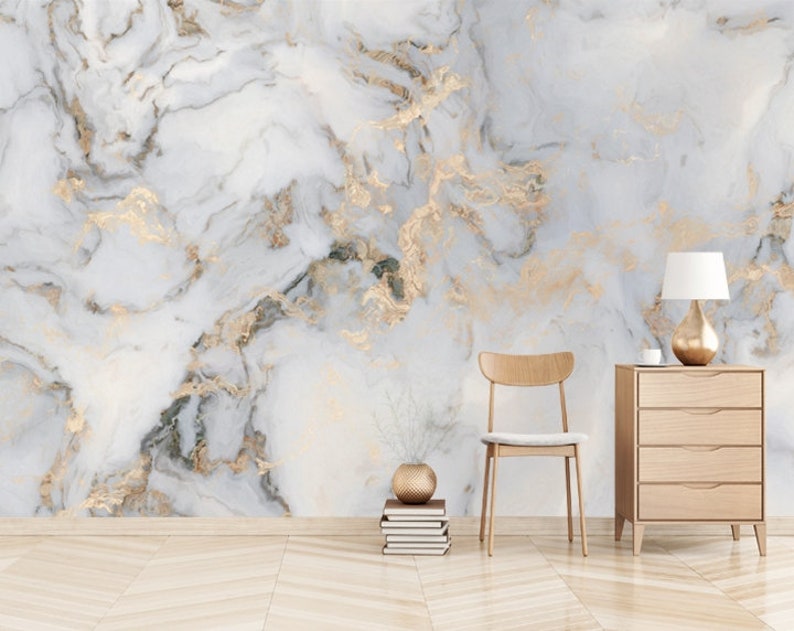White Marble Peel and Stick Wallpaper Abstract Wallpaper Etsy