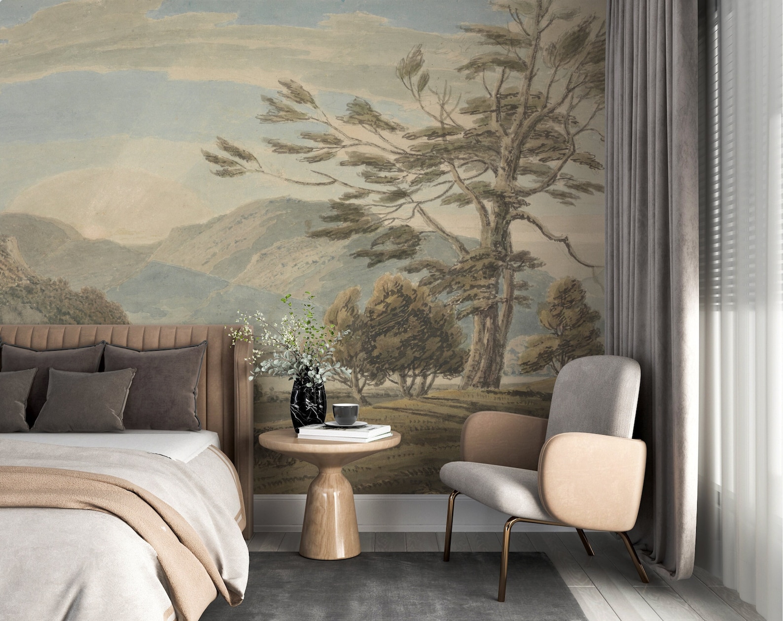 Vintage Tree Landscape Wallpaper, Peel and Stick Wall Mural - Etsy